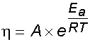 [eta = A x exp(Ea/RT)]
